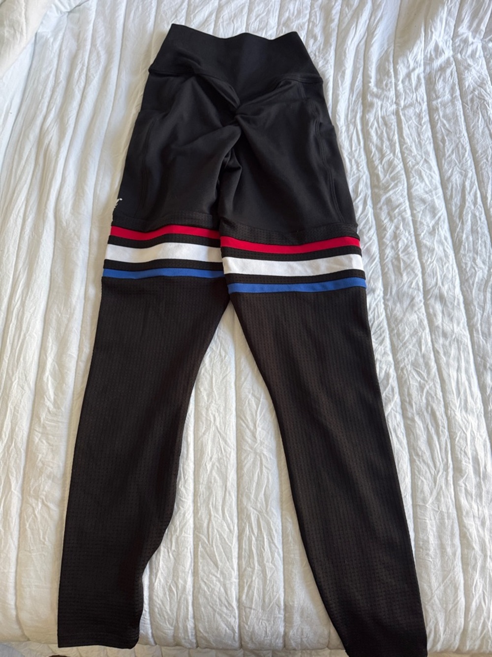 Bombshell Sportswear Black Leggings with Red, White & Blue Stripes - Picture 6 of 9